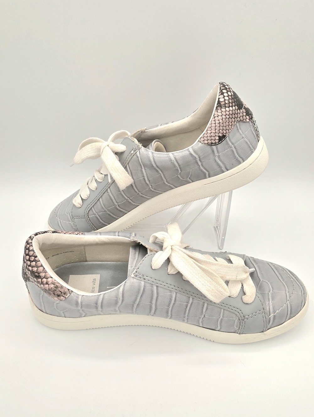 Dolce Vita Niel Gray Sneakers with Pink Snake-Print Heel Accent - Picture 6 of 9